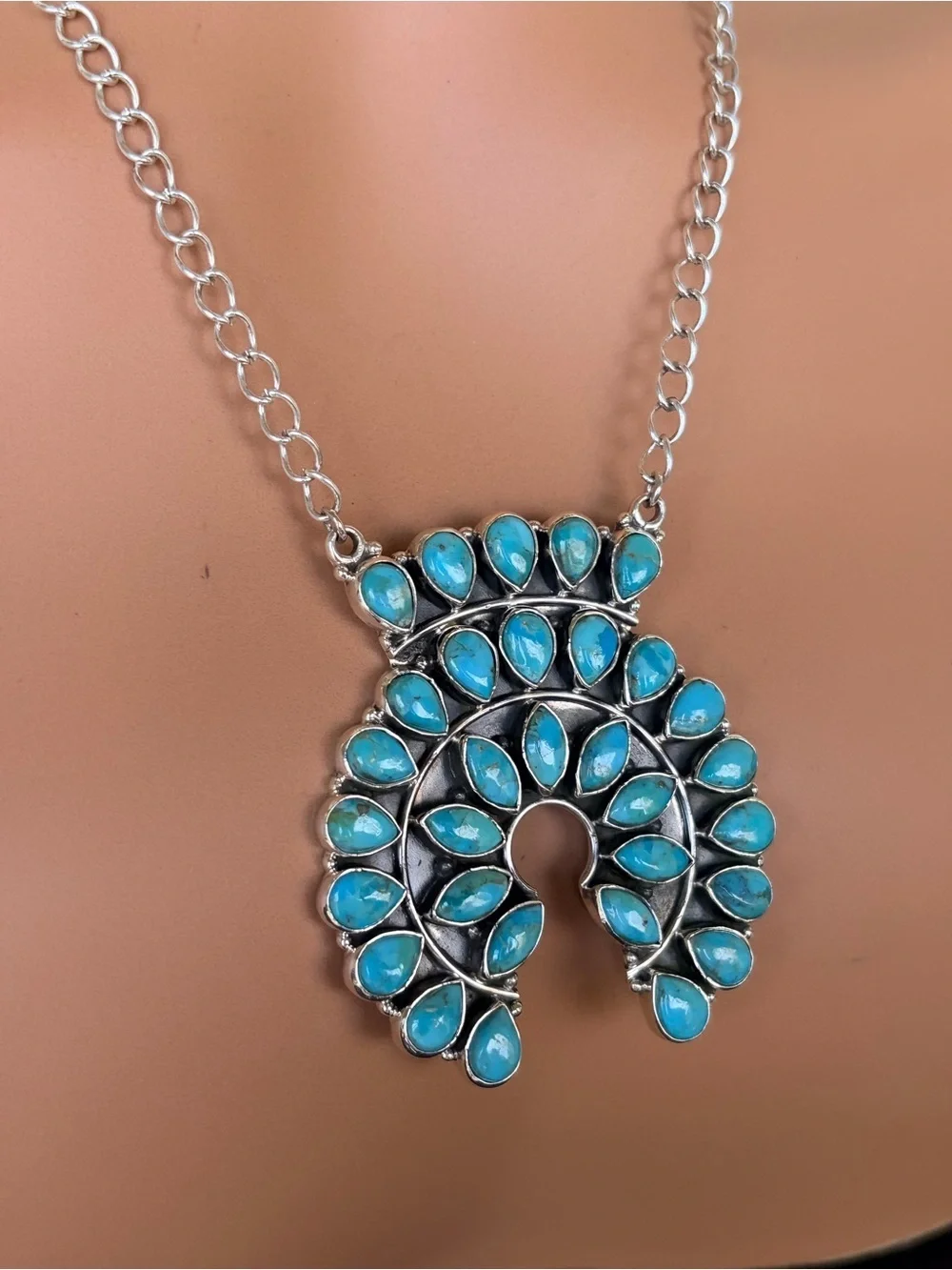 925 Sterling Silver Kingman Turquoise Naja Statement Necklace